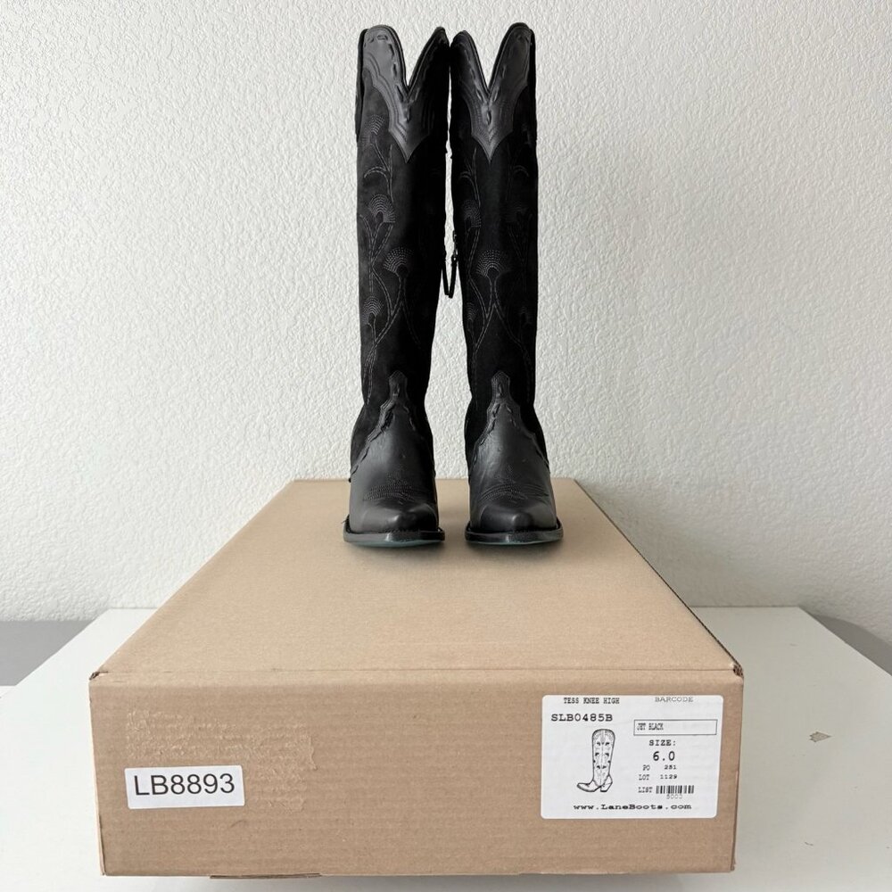 Lane Tessa Knee High Black Suede & Leather Snip Toe Cowboy Boots Women’s 6 - Picture 13 of 16